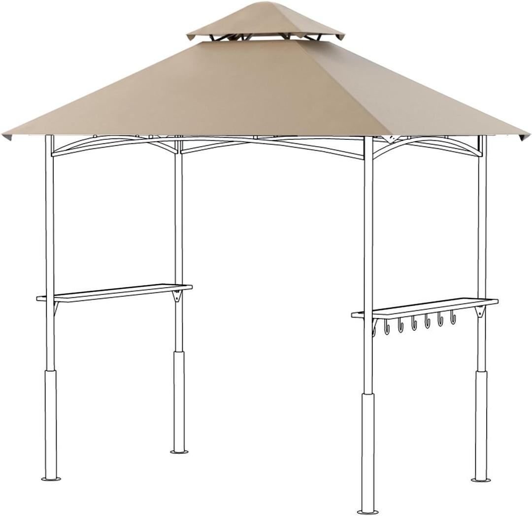 FUNG YARD 8 x 5 FEET Waterproof Grill Gazebo Canopy Replacement - Ultimate Sun Protection Double Tiered Outdoor BBQ Gazebo Top Cover for Pergola or Roof (Khaki)