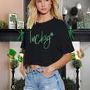 St Patricks Day Shirt Women Luck Shamrock Shirts Cute Saint Patricks Day Crop Top Irish Raglan Shirt (Black, S)