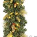 SHareconn 9FT Prelit Greenery Christmas Garland with Pine Cones Decorations and Multi-Color LED Lights Plug in, Lighted Garland for Mantle Fireplace Table Indoor Xmas Decor, 9 FT