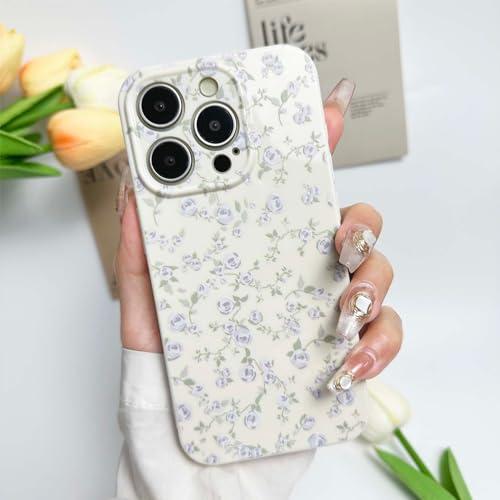 DYFYFKDI Floral Case for iPhone 14 Pro Max Cute Flower Rose Pattern Aesthetic Vintage Girls Women,Oil Flowers Girly Trendy Slim Fit TPU Shockproof Protective Cover, Beige