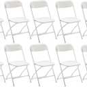 BTEXPERT Set of 10, White Plastic Folding Chairs Steel Frame Commercial 650LB High Weight Capacity Event Chair Lightweight for Office Wedding Party Picnic Kitchen Dining Church School - 10