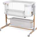 Baby Bassinet Bedside Sleeper, 3-in-1 Rocking Bassinet for Baby with 6-Level Height Adjustable, 4 Wheels & Breathable Mesh Walls, Portable Bedside Bassinet with Mattress for Newborn