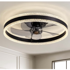 Caged Ceiling Fan Light with Remote, 21" Small Flush Ceiling Light with 3 Enclosed Blades and 6 Wind Speeds for Bedroom, Living Room (1095 Black)