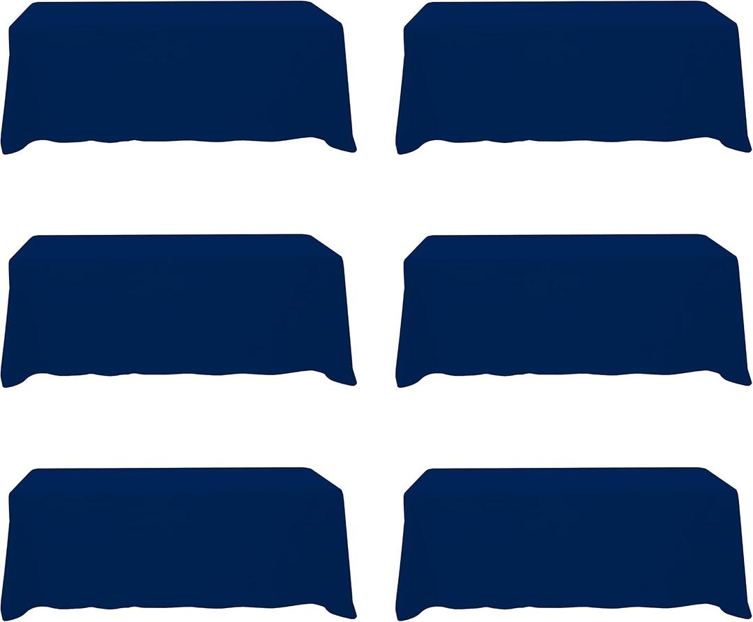 BRILLMAX 6 Pack Navy Blue Tablecloths 90 x 156 Inch for 8ft Rectangle Tables - 150 GSM Polyester Fabric, Floor Length Drop, Water, Stain & Wrinkle Resistant Cloth Cover for Wedding Reception Banquet