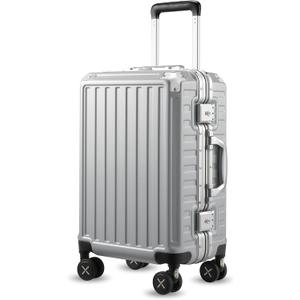 LUGGEX Zipperless Luggage with Spinner Wheels, Polycarbonate Aluminum Hard Shell Suitcase, Carry On 20 Inch, Silver Grey