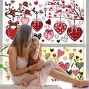 2 x JarThenaAMCS Valentine's Day Window Cling Stickers Red Black Pink Heart Plant Rose Flower Double-Sided Reusable Window Decals for Party Home Office Classroom Decoration, 4 Sheets