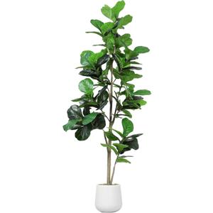 Artificial Fiddle Leaf Tree, 7ft Faux Plant Fake Ficus Lyrata Trees with White Planter, Artificial Fig Trees Floor Plants for House Office Living Room Indoor Home Decor, Housewarming Gift