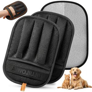 6 x 2 PCS Pet Hair Removal Glove for Cats & Dogs, Newly Pro Five-Finger Electrostatic Pet Hair Remover Gloves, Magic Brush Pet Hair Removal Tool (Black, L)