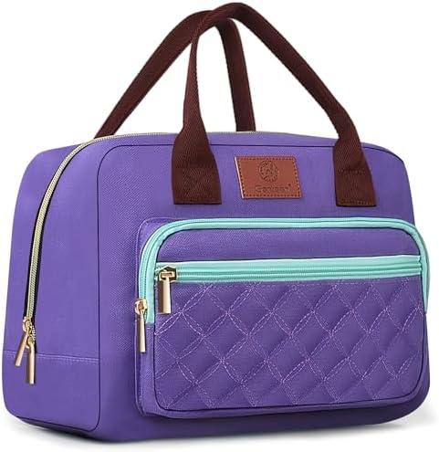 Genteen Lunch Bag Lunch box for Women Girls Teens Insulated Tote LunchBox for Adult Men Reusable Lunch Box with Front Pocket for Work, Picnic or Travel-18 Cans/14 Liters Purple