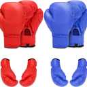 2 Pair Boxing Gloves for Men & Women, Boxing Training Gloves Suitable for Beginners & Kids, Shockproof Leather Sparring and Training Gloves Set (Blue-Red)