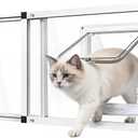 Full Glass Cat Door for Window,32"-37" Adjustable Width,1-Min Install | 4 Locking Modes,Aluminum Frame,HD Glass,Magnetic Closure,Weatherproof Sliding Pet Door Window Insert for Cats, Fit 32"-37" Window