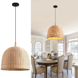 3-Light Rattan Pendant Light,17.7" Boho Pendant Light Wicker Hanging Light,Hand-Woven Rattan Chandelier for Dining Living Bedroom Kitchen Farmhouse