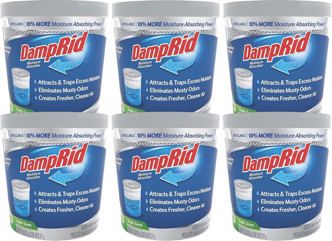 DampRid Refillable Moisture Absorber, 11 oz., 6-Pack - Fresh Scent Moisture Absorbers, 10% More Absorbing Power*, Eliminates Musty Odors for Fresher, Cleaner Air