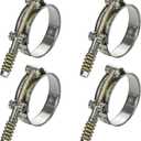 4 Pack T-Bolt Hose Clamps, Stainless Steel Hose Clamp with Reinforcement Spring for Pipe, Turbo Intake Intercooler Clamp Working Range 2"-2.24"51-57mm