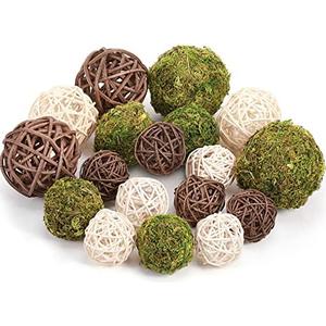 Jetec 18 Pcs Decorative Balls for Centerpiece Bowls Green Moss Balls Wicker Rattan Cord Decorative Bowl Fillers for Garden Vase Home Party Table Spring Christmas Farmhouse Rustic Decor(Regular Size)