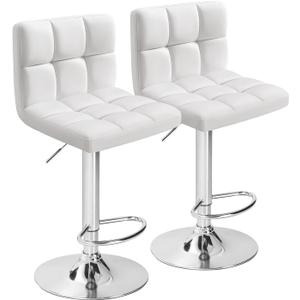 Furmax Bar Stools Modern Pu Leather Swivel Adjustable Hydraulic Bar Stool Square Counter Height Stool Set of 2 (White) (Armless)