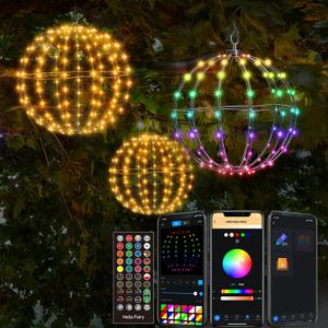 3 Pack 12 Outdoor/Indoor LED Christmas Light Balls, Smart Hanging Tree Decor Sphere Lights, Dimmer Color Changing, App & Remote Control, Timer, Waterproof, Holiday, Patio, Wedding Decor
