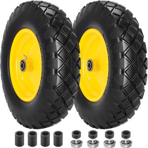 4.80/4.00-8 Solid Wheelbarrow Tire and Wheel 16" Flat-Free Tire with 3" Centered Hub 5/8" & 3/4" Bearings Fits Garden Cart, Hand Truck, Wagon,Trolleys and Trailers