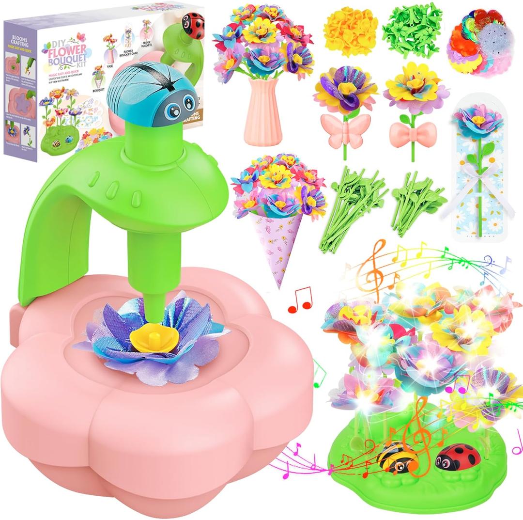 Kids Craft Kits with Light and Music, Arts and Crafts for Kids 4-6 8-12, DIY Flower Bouquets Press Kits, 4 5 6 7 8 Year Old Girl Birthday Gifts, Educational Preschool Travel Toys for Girls Boys