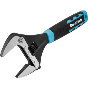 DURATECH 10-Inch Adjustable Wrench, Wide Jaw Opening Plumbing Wrench, CR-V Steel, SAE and Metric Scale Marked, Ergonomic Grip (Black & Blue)
