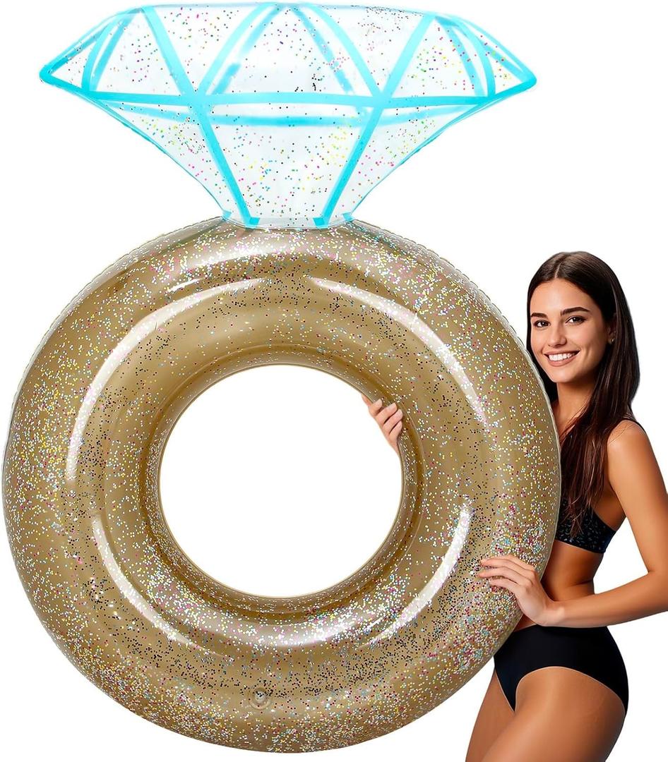 Pool Floats, Inflatable Diamond Ring Pool Float for Bachelorette Party, Engagement Ring Floatie for Beach Party & Tubes Pool Toys Float for Adults (Gold)