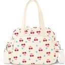 Lunch Box for Women,Insulated cherry Corduroy Lunch Tote Cute Lunch bag with Shoulder Strap, Multiple Pockets, Adult Teacher Nurse Bento Lunch Box for Women for work Picnic