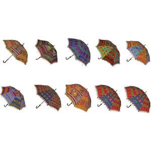 Indian Handmade Designer Cotton Fashion Multi Colored Umbrella Embroidery Boho Umbrellas Parasol 10 Pcs Lot, 25 Inches
