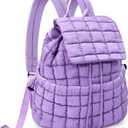 Quilted Puffer Backpack for Women Lightweight Soft Puffy Backpack Purse Casual Daily Drawstring Flap Daypack (Purple)