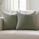 Meekio Set of 2 Dark Sage Throw Pillow Covers 18x18, Modern Farmhouse Linen Blend Decorative Pillow Covers for Couch Sofa Bed, Neutral Home Decor