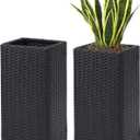 2 Pack Tall Planters for Outdoor Plants Rattan Modern Tall Square Planter Box with Removable Liners Indoor Outdoor Porch Patio Flower Pot (12 x 12 x 24)
