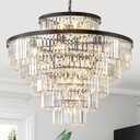 CATINER Large Crystal Chandeliers 23 Lights 36" Modern Black Luxury Chandelier for Foyer Staircase Chandeliers 6 Tiers Round K9 Ceiling Pendant Lighting Fixture for Living Dining Room