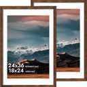 iRahmen 24x36 Poster Frame with 20x30 Mat - Plexiglass Wooden Picture Frames for Photo Wall Gallery Mounting (Dark Brown, Set of 2)