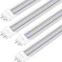 Fluorescent Light Bulbs 48 inch T8 LED Bulbs 4 Foot Type A+B,24W 3200LM 6500K Clear Cover Super Bright,Single and Double End Powered,T8 T10 T12 Fluorescent Bulbs Replacemen(4-Pack)