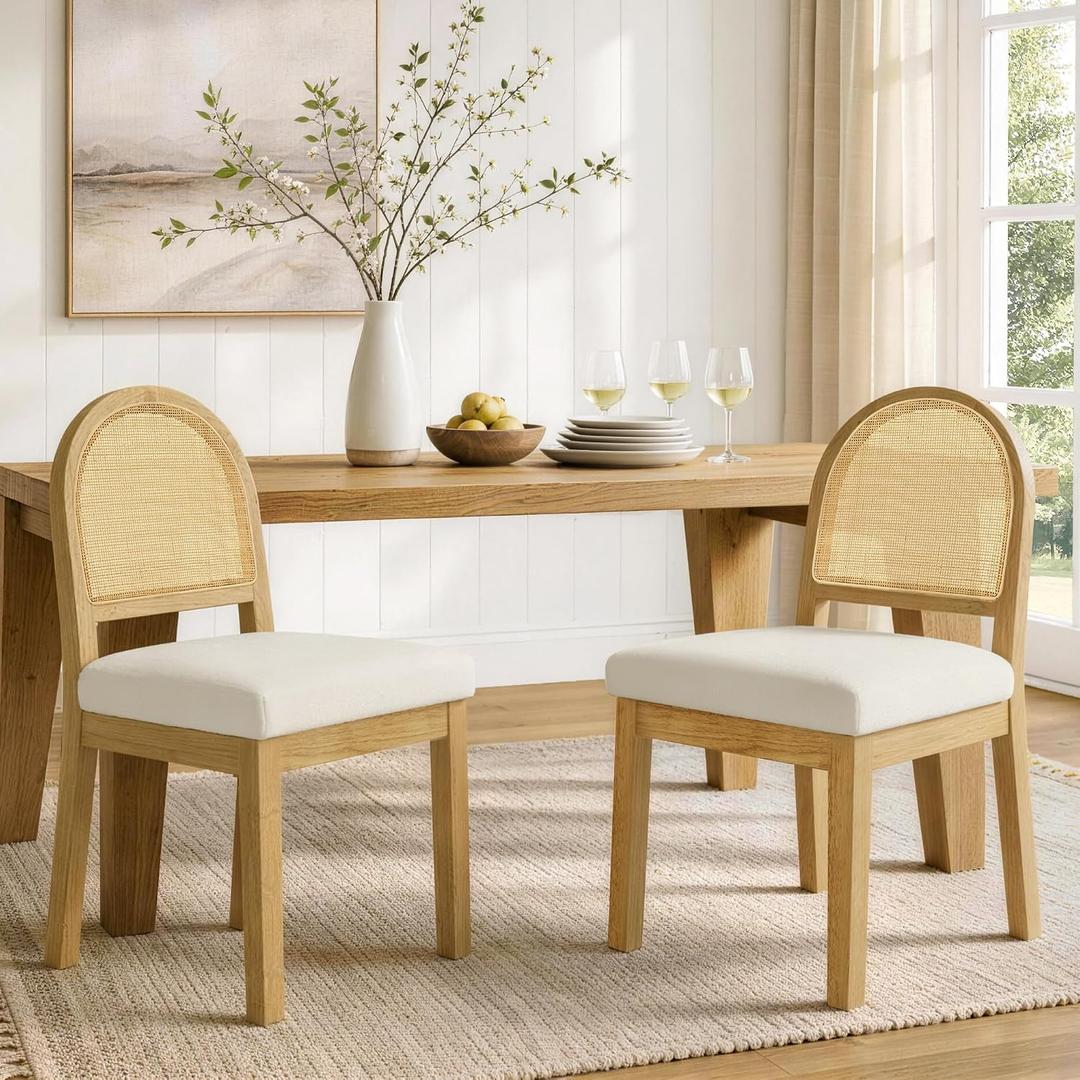 KISLOT Natural Rattan Dining Chairs Set of 2, Soild Wood Chairs, Natural