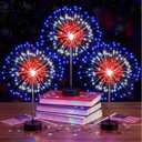 Tujoe 3 Pack 4th of July Patriotic Firework and Flower Centerpiece Lights 120 LED Red White Blue Banquet 250th Anniversary LED Firework Lamp for Independence Day Table Decoration(3 Pcs,Red White Blue)