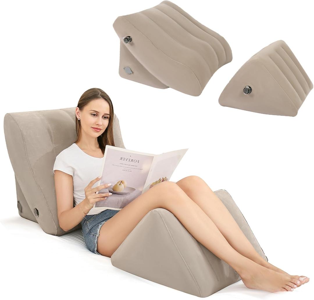 Inflatable Wedge Pillow Set, Inflatable Bed Wedge Pillow Set for Sleeping, Adjustable Sitting Pillows for Back, Leg Pain Relief, GERD, Acid Reflux & Anti Snoring