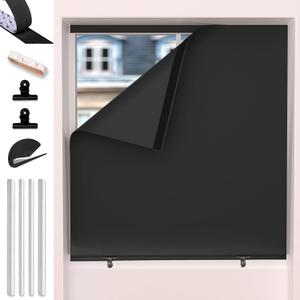 Myshade Portable Blackout Window Cover Roller Blind Screen for Windows No Drill Fabric Blinds for Indoor Windows Pull Down Stick On Temporary Room Darkening Shades for Home Bedroom Travel 2PCS 57X39
