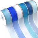 Sheer Organza Ribbon - 1 Inch x 150Yd, 6 Rolls Blue Chiffon Ribbon for Gift Wrapping, Wedding, Christmas