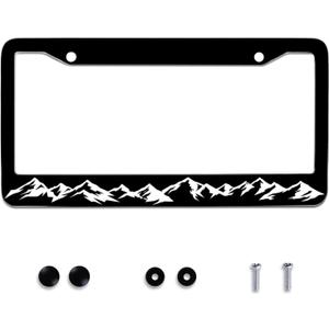 Mountain License Plate Frame Mountains Scenery Stainless Steel License Plate Frame Black White Auto Parts Decoration with Screws License Plate for Men Women 12x6 Inch