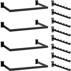 12 Pack Slatwall Accessories Kit with U-Shaped Rectangular Tubing Hangrails and Waterfall Display Hanger, Slatwall Hooks and Hanger for Clothing Retail, Merchandise Display