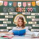 4 x VABAMNA 32pcs Classroom Bulletin Board Decorations Set - Boho Rainbow Motivational Words Cutouts Bulletin Decorations for Teachers School Classroom Bulletin Board