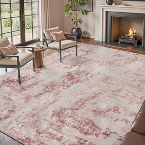 tchdio Area Rug 9x12 Rugs for Living Room- Abstract Soft Living Room Rug-Non Slip Carpet- Washable Light Pink Rug for Bedroom Dining Room Home Office