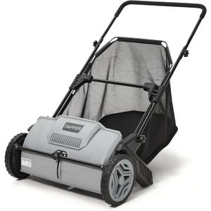 21-Inch Push Lawn Sweeper, Grass, Lawn and Leaf Cleanup Collector with Large 3.5 cu. ft. Hopper Bag, Durable Wheels, and Dual Spinning Brushes, Grey