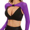Century Star Mesh Crop Tops for Women See Through Shrug Long Sleeve Open Front Fishnet Cover Up Sexy Rave Outfits Sheer (Large, Purple)