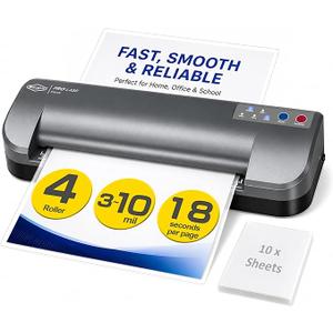 13-Inch Thermal Laminator & Foil Applicator, 3–10 Mil, 4-Roller, 55s Warm-Up, 18 seconds/page, Auto Shutoff, Commercial-Grade Laminating Machine with 10 Pouches for Office, School, Crafts & DIY
