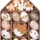 Valery Madelyn 40Pcs Easter Eggs Tree Ornaments, Nature Beige White Plastic Easter Egg Bulk Tree Decoration, Shatterproof Decorative Hanging Egg for Easter Decorations Spring Holiday Party Decor (Medium)