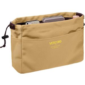 Vercord Canvas Handbag Organizers, Sturdy Purse Insert Organizer Bag in Bag, 10 Pockets Khaki Large