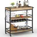 BON AUGURE Bar Cart for The Home, Bar Serving Carts on Wheels, 3 Tier Storage Drink Trolley, Rolling Wood and Metal Liquor Beverage Cart (Vintage Oak), 14.17"d X 37.01"w X 35.24"h