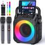 Karaoke Machine, Portable Bluetooth Karaoke Speaker with 2 Wireless Microphones, PA System for Adults Kids with LED Lights & Echo Adjustment, Supports TWS/TF/USB/AUX for Home Party