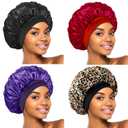 ZHENSILK 4Pcs Silk Bonnet for Sleeping, Satin Hair Bonnets, Soft Elastic Band Silk Sleep Cap, Hair Wrap for Women(Black Wine Red Purple Gold)